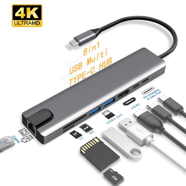 usb c hub 8 port USB Type C Adapter with 4K HDMI Port Ethernet RJ45 (8 ports)