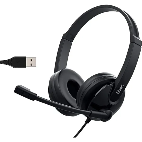 iSmart IC-199 USB Headset Professional with Over-Ear Noise Cancelling Headphones Earphone with Microphone Volume control for PC Laptop