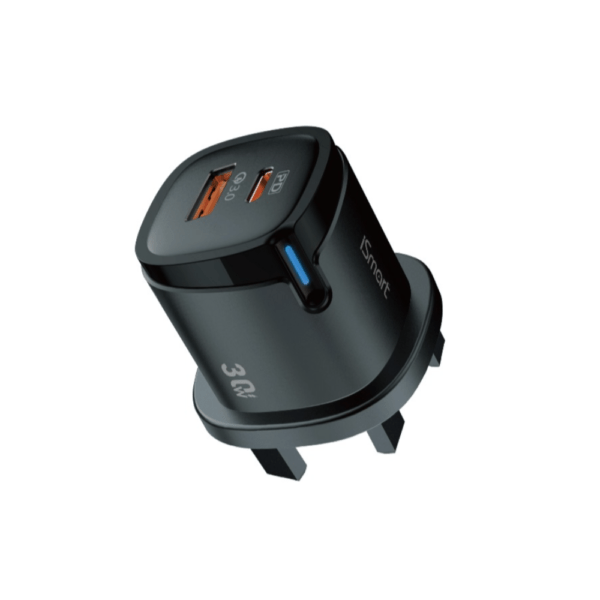 iSmart Go Digital 30W Quick Charger 1 USB-A and 1 USB-C Ports with Type C to C Cable - iM30QP